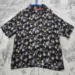 Covington Shirt Men XL Black Leaves Print Rayon Button Front Short Sleeve Casual
